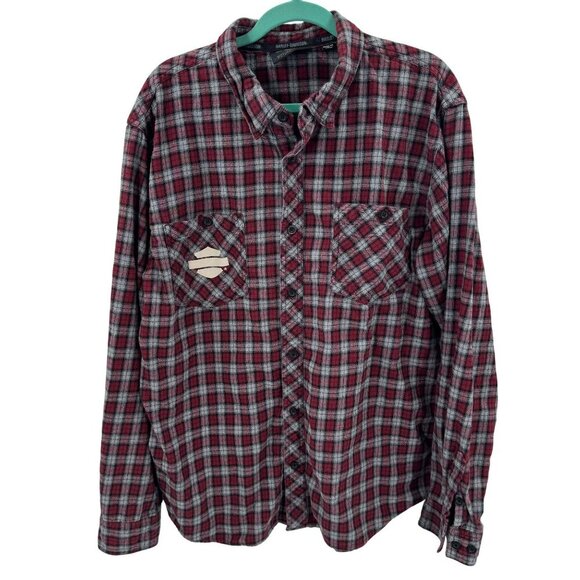 Harley-Davidson Genuine MotorClothes Red/Grey Plaid Flannel Long Sleeve Shirt - Picture 1 of 7